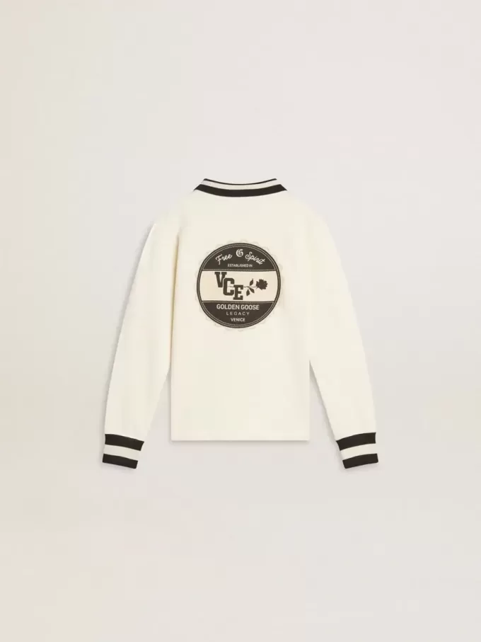 Weißes Polo-Sweatshirt aus Baumwolle für Kinder mit Stickerei auf der Brust und Aufdruck auf dem Rücken