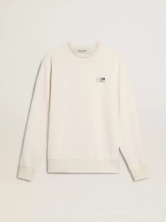 Weißes Sweatshirt für Herren aus Baumwolle mit Aufdruck auf der Rückseite