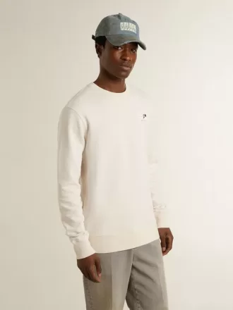 Weißes Sweatshirt für Herren aus Baumwolle mit Aufdruck auf der Rückseite