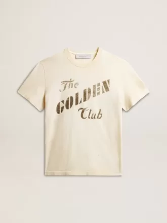 Weißes T-Shirt für Herren aus Baumwolle mit Golddruck
