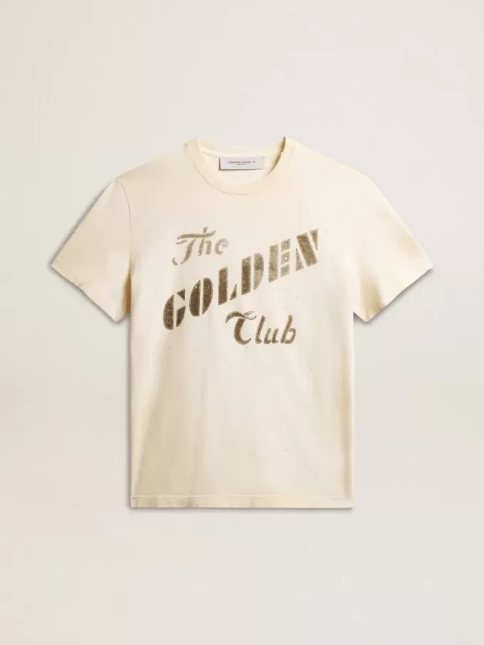 Weißes T-Shirt für Herren aus Baumwolle mit Golddruck