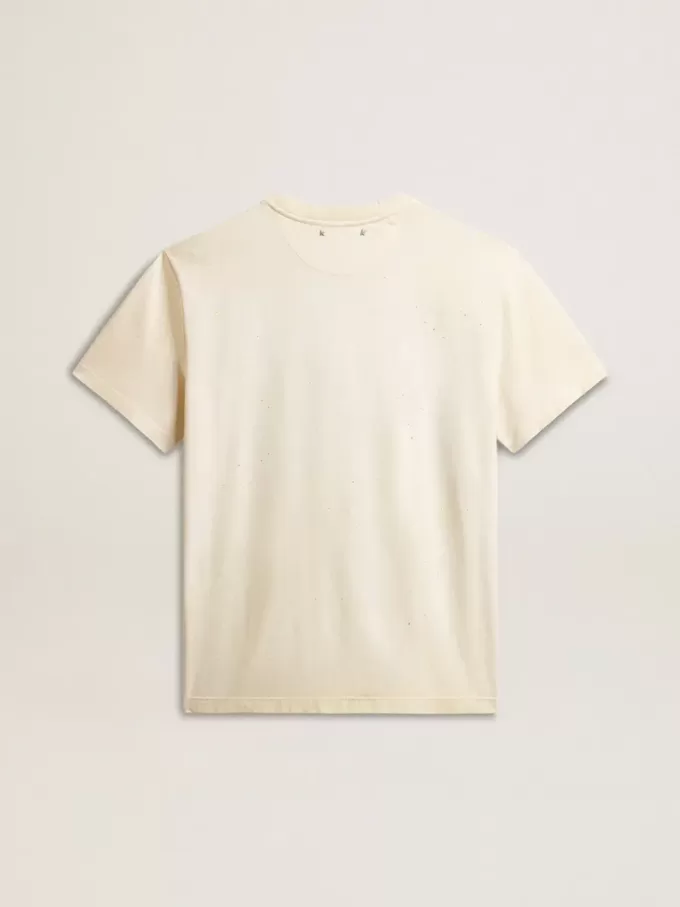 Weißes T-Shirt für Herren aus Baumwolle mit Golddruck