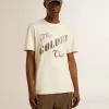 Weißes T-Shirt für Herren aus Baumwolle mit Golddruck