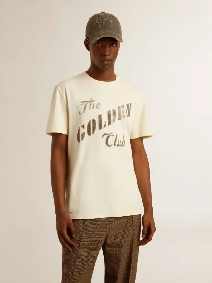 Weißes T-Shirt für Herren aus Baumwolle mit Golddruck
