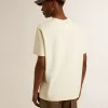 Weißes T-Shirt für Herren aus Baumwolle mit Golddruck
