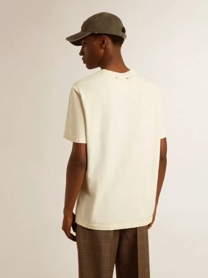 Weißes T-Shirt für Herren aus Baumwolle mit Golddruck