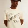 Weißes T-Shirt für Herren aus Baumwolle mit Golddruck