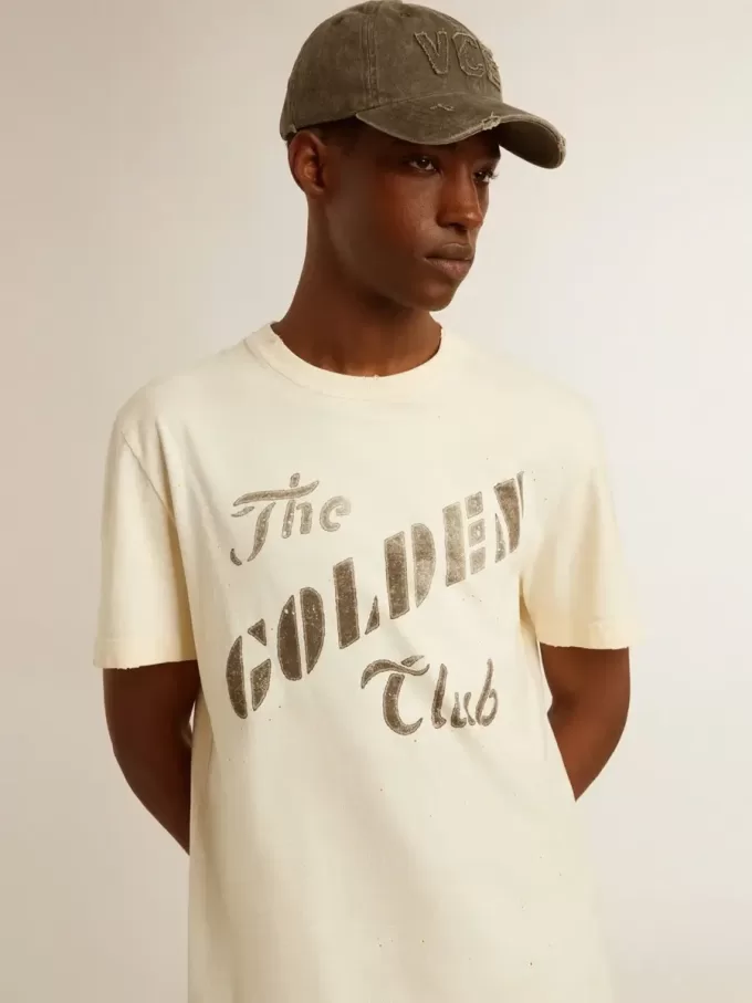 Weißes T-Shirt für Herren aus Baumwolle mit Golddruck