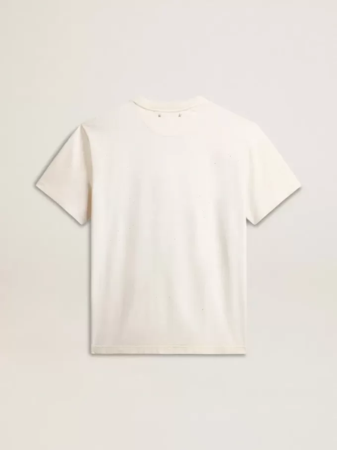Weißes T-Shirt für Herren aus Baumwolle mit Golddruck