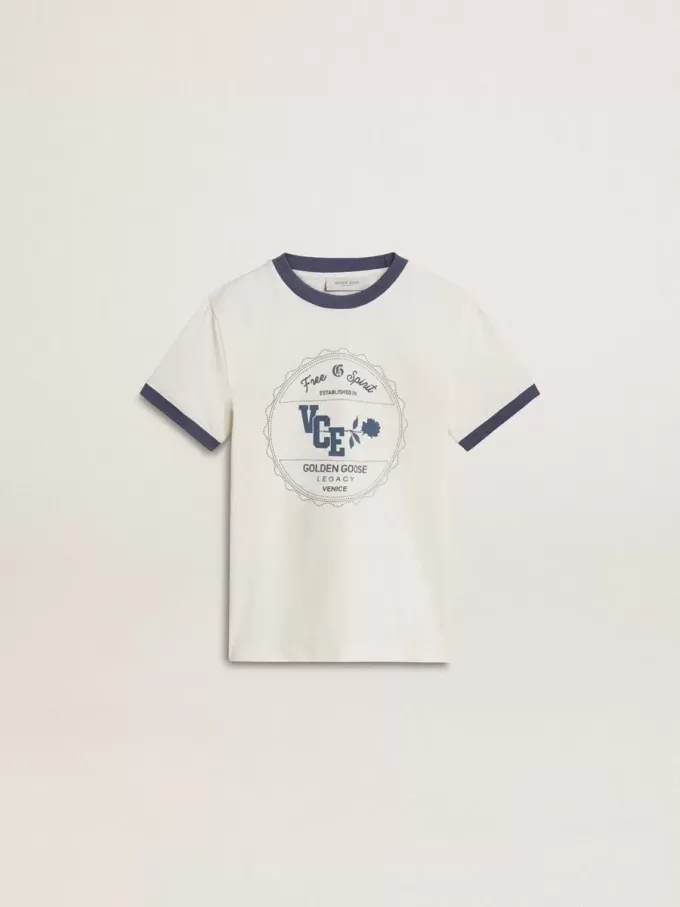 Weißes T-Shirt für Jungen mit blauem Aufdruck
