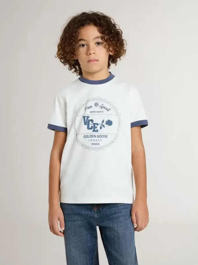 Weißes T-Shirt für Jungen mit blauem Aufdruck