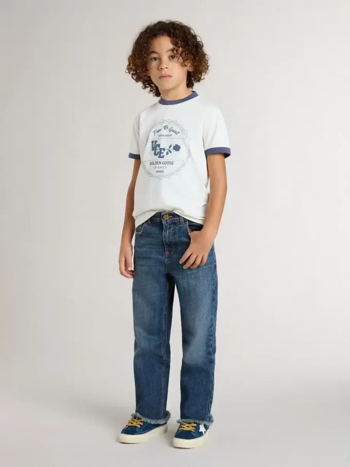 Weißes T-Shirt für Jungen mit blauem Aufdruck