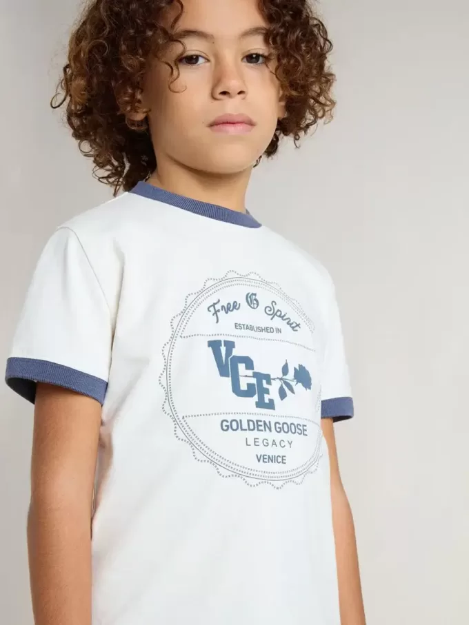 Weißes T-Shirt für Jungen mit blauem Aufdruck