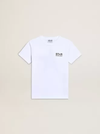 Weißes T-Shirt für Jungen mit kontrastierendem dunkelgrünem Logo und Stern