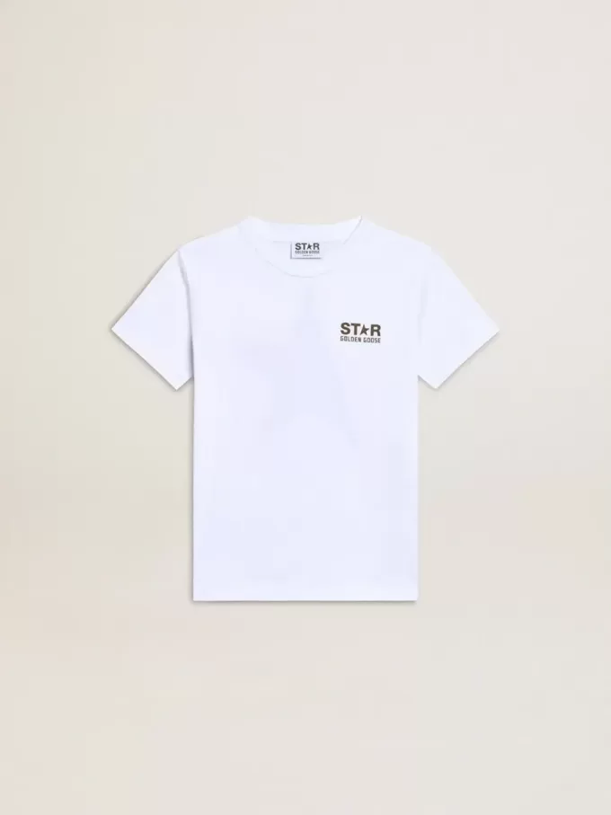 Weißes T-Shirt für Jungen mit kontrastierendem dunkelgrünem Logo und Stern