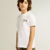 Weißes T-Shirt für Jungen mit kontrastierendem dunkelgrünem Logo und Stern
