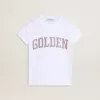 Weißes T-Shirt für Mädchen mit rosa Glitzer und goldener Schrift