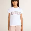 Weißes T-Shirt für Mädchen mit rosa Glitzer und goldener Schrift