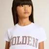 Weißes T-Shirt für Mädchen mit rosa Glitzer und goldener Schrift