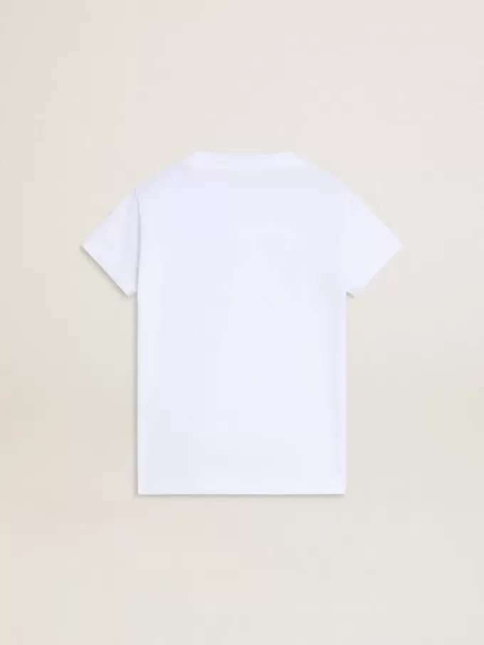 Weißes T-Shirt für Mädchen mit rosa Glitzer und goldener Schrift