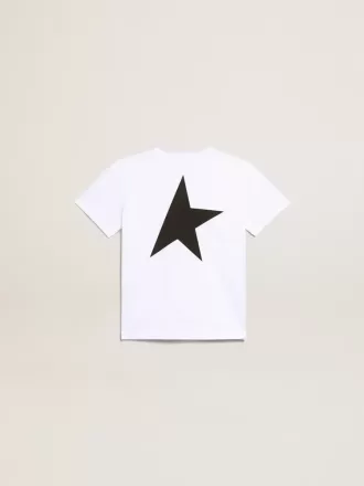 Weißes T-Shirt mit kontrastierendem schwarzem Logo und Stern