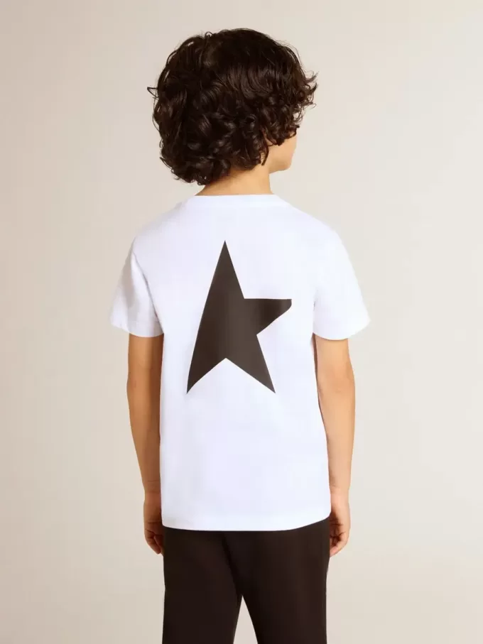 Weißes T-Shirt mit kontrastierendem schwarzem Logo und Stern Weißes T-Shirt mit kontrastierendem schwarzem Logo und Stern
