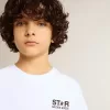 Weißes T-Shirt mit kontrastierendem schwarzem Logo und Stern Weißes T-Shirt mit kontrastierendem schwarzem Logo und Stern