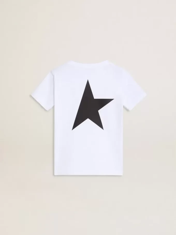 Weißes T-Shirt mit kontrastierendem schwarzem Logo und Stern Weißes T-Shirt mit kontrastierendem schwarzem Logo und Stern