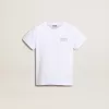 Weißes T-Shirt mit kontrastierendem silbernem Logo auf der Vorderseite