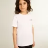 Weißes T-Shirt mit kontrastierendem silbernem Logo auf der Vorderseite