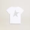 Weißes und silbernes T-Shirt mit Logo und Maxi-Stern in silbernem Glitzer
