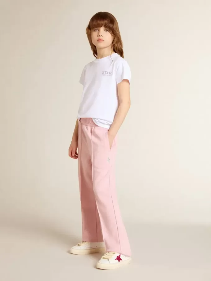 Weißes und silbernes T-Shirt mit Logo und Maxi-Stern in silbernem Glitzer