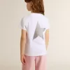 Weißes und silbernes T-Shirt mit Logo und Maxi-Stern in silbernem Glitzer