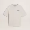 Weißes Unisex-T-Shirt mit mediterranem Print und goldenem Pescheria-Patch auf dem Ärmel