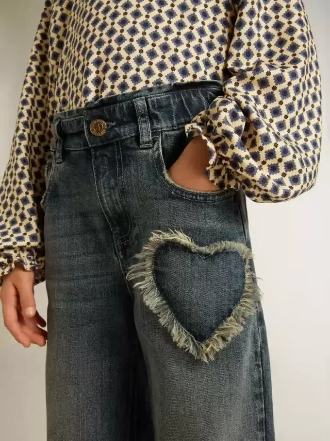 Weite Jeans für Mädchen aus blauem Denim