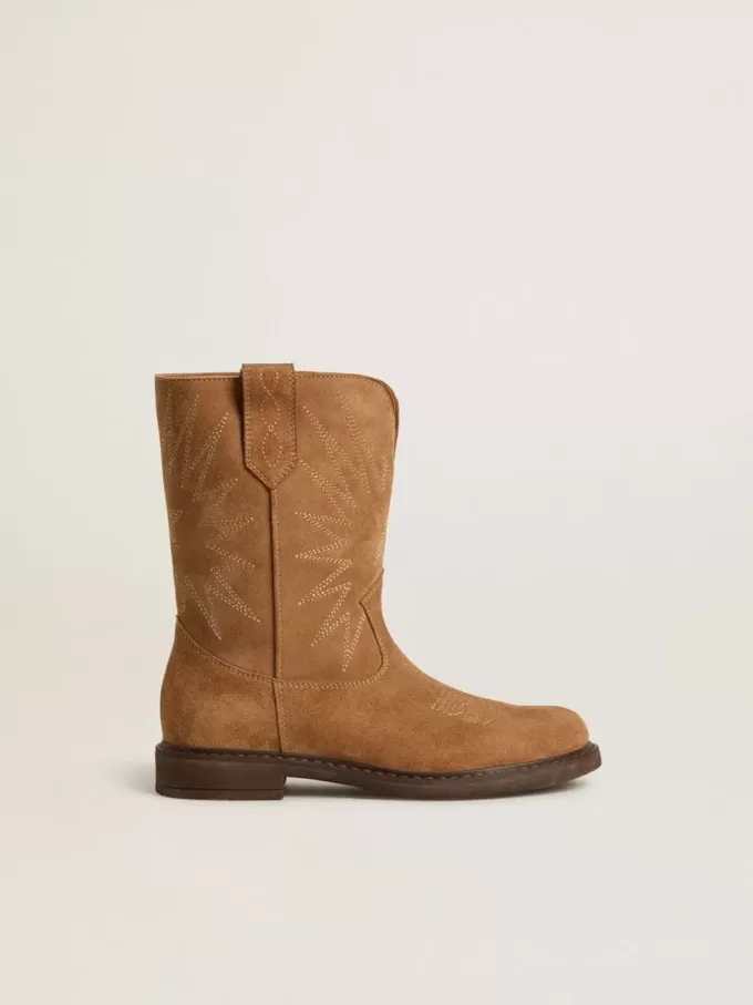 Wish Junior Stiefel aus kamelfarbenem Wildleder mit Sternstickerei Wish Junior Stiefel aus kamelfarbenem Wildleder mit Sternstickerei