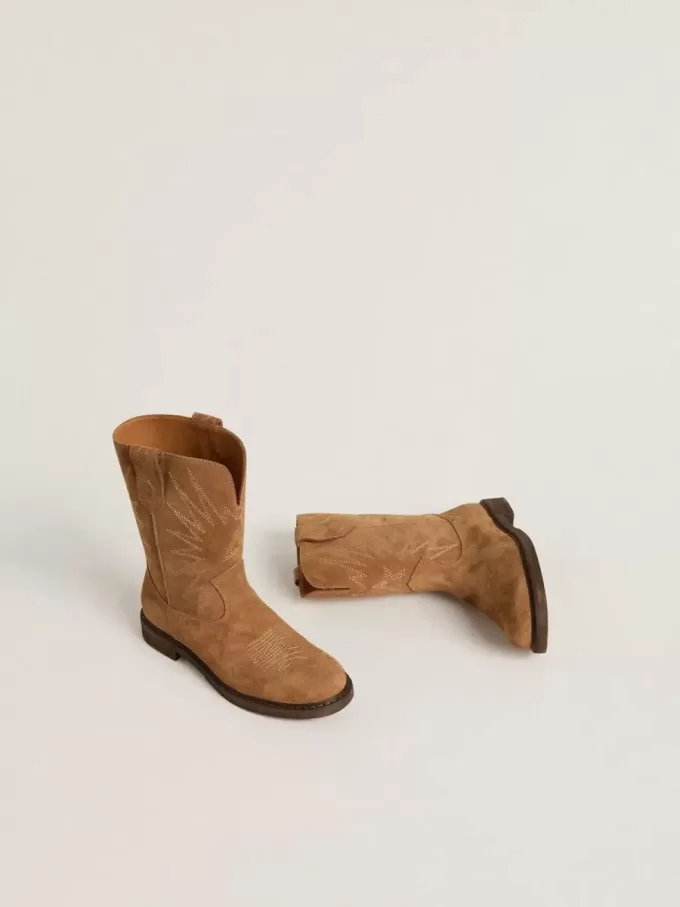 Wish Junior Stiefel aus kamelfarbenem Wildleder mit Sternstickerei Wish Junior Stiefel aus kamelfarbenem Wildleder mit Sternstickerei