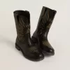 Wish Junior Stiefel aus schwarzem Leder mit gelber Sternstickerei