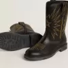 Wish Junior Stiefel aus schwarzem Leder mit gelber Sternstickerei