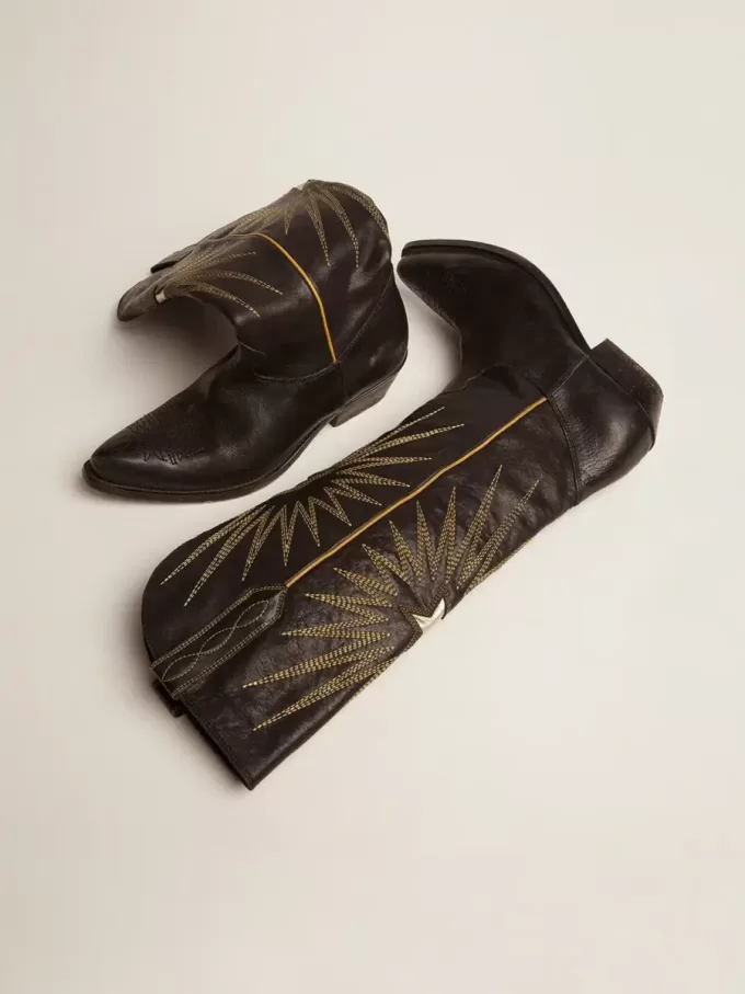 Wish Star Damenstiefel aus schwarzem Leder mit platinlaminiertem Leder-Stern-Einsatz