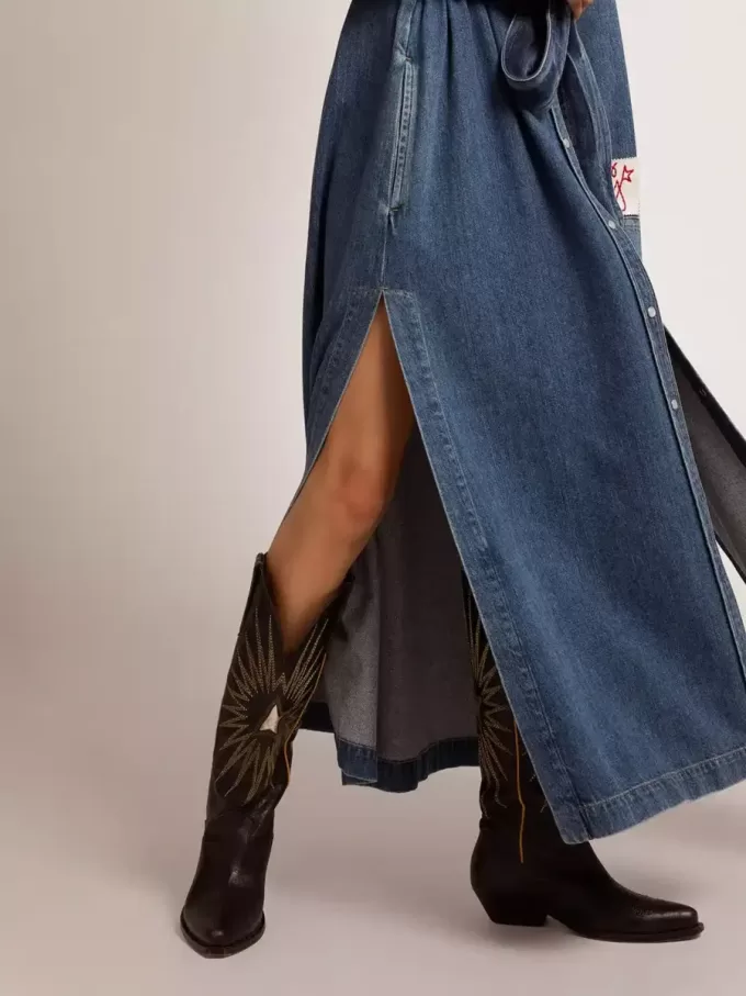 Wish Star Damenstiefel aus schwarzem Leder mit platinlaminiertem Leder-Stern-Einsatz