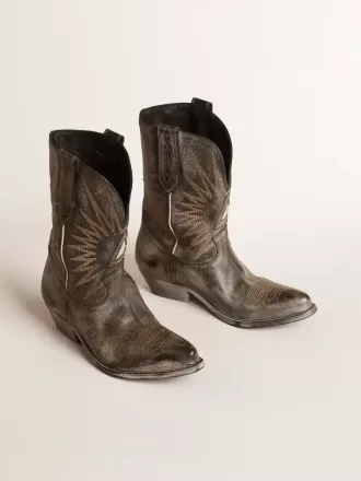 Wish Star Damenstiefel aus schwarzem Leder mit silbernem Stern