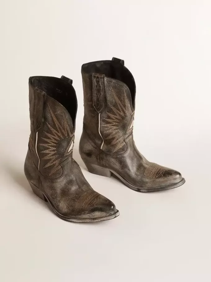 Wish Star Damenstiefel aus schwarzem Leder mit silbernem Stern