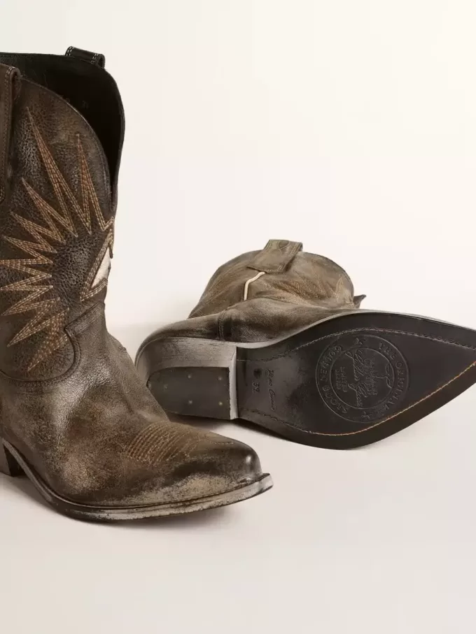 Wish Star Damenstiefel aus schwarzem Leder mit silbernem Stern