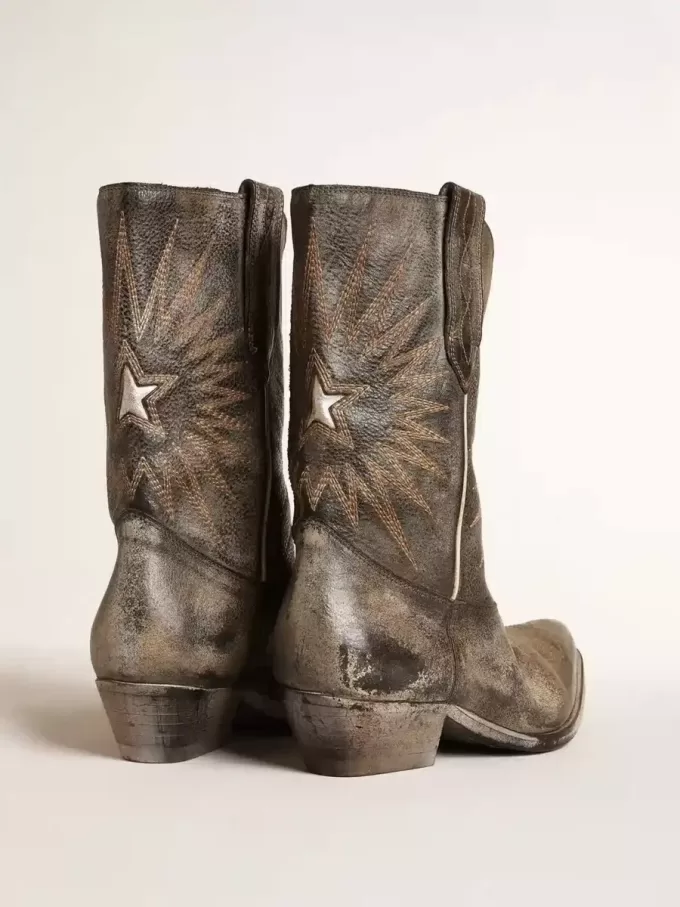 Wish Star Damenstiefel aus schwarzem Leder mit silbernem Stern