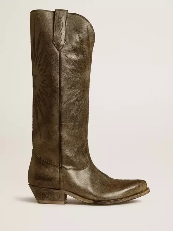 Wish Star Damenstiefel aus schwarzem Leder mit Sternstickerei