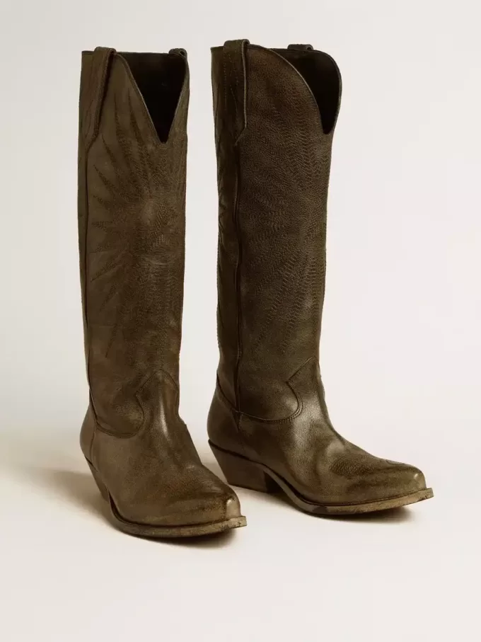 Wish Star Damenstiefel aus schwarzem Leder mit Sternstickerei