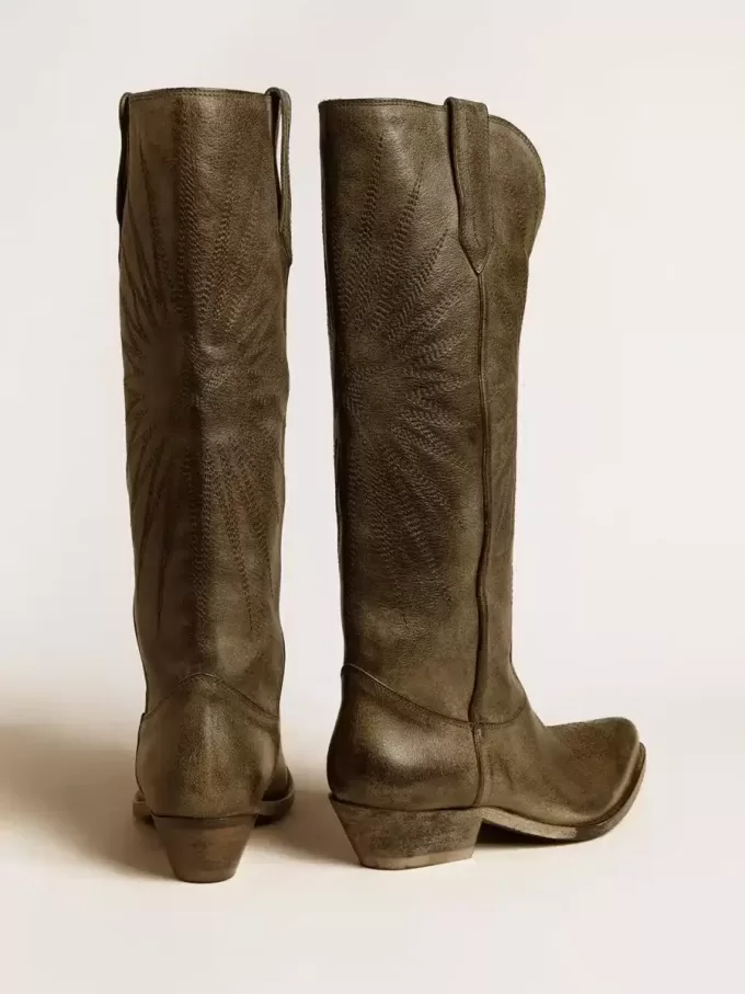 Wish Star Damenstiefel aus schwarzem Leder mit Sternstickerei