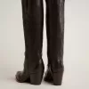 Wish Star Damenstiefel aus schwarzem Leder mit ton-in-ton gesticktem Stern Wish Star Damenstiefel aus schwarzem Leder mit ton-in-ton gesticktem Stern