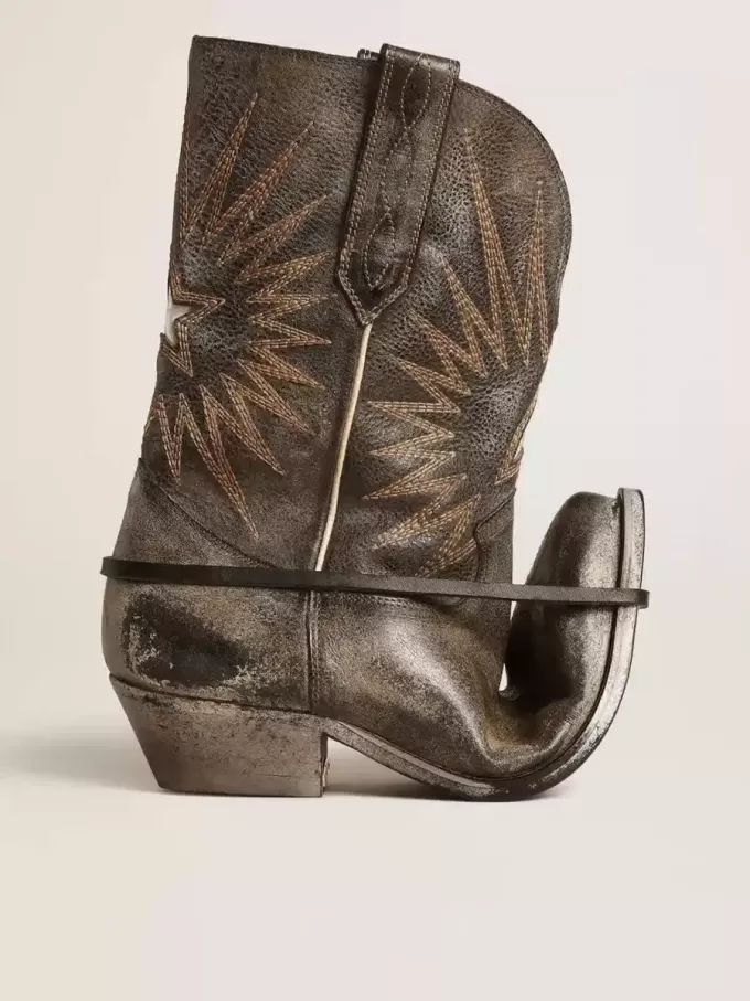 Wish Star Herrenstiefel aus schwarzem Leder mit silbernem Stern Wish Star Herrenstiefel aus schwarzem Leder mit silbernem Stern